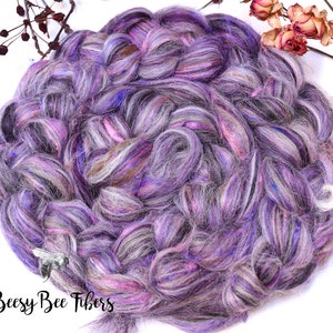 ANDROMEDA Shetland, Alpaca, Wool Roving Signature Blend Recycled Sari Silk Combed Top Wool Roving for Spinning or Nuno Felting