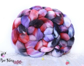 MIDNIGHT ROMANCE Hand Dyed Rambouillet Wool Roving: Midnight Romance Fiber Arts