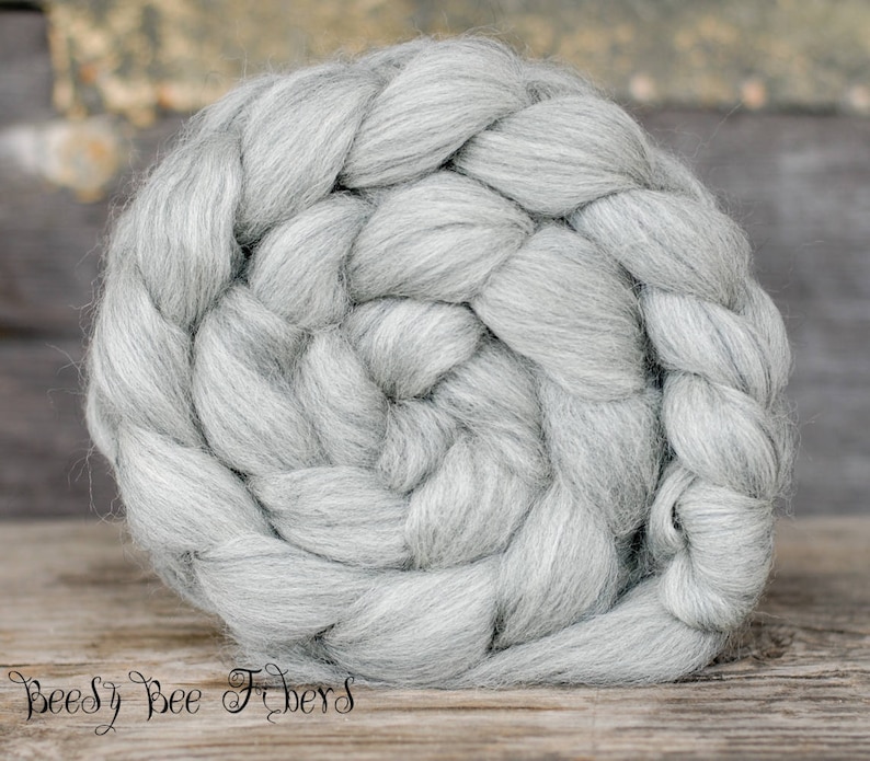 GRAY CORRIEDALE Wool Roving Undyed Combed Top Natural Gray Spinning Felting fiber 4 ounces image 2