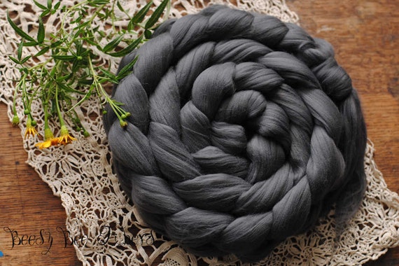 Carbonized Bamboo Top Vegan Black Undyed Bamboo Diamond Roving 4 oz