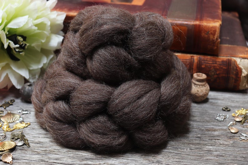 CORRIEDALE CROSS Combed Top Roving For Spinning, Carding, Felting, Weaving, Natural Brown Undyed Wool 4 oz image 5