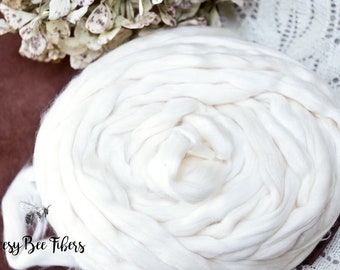 Undyed Egyptian Cotton Roving: White Cellulose Fiber, Vegan DHG