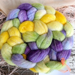 WISTERIA 70/30, Falkland Wool/Silk Combed Top, Roving, Hand Dyed Spinning Fiber, Soft and Lustrous for Spinning and Felting