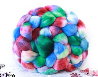 Emerald Lights Hand Dyed Rambouillet Wool Top: USA Grown Fiber, 4.4 oz