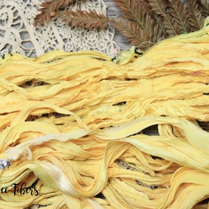 DAFFODIL Sari Silk Ribbon, Fair Trade, Recycled, Handmade Yarn, Frayed Yarn, Art Yarn, Knitting, Crocheting, Weaving 5 or 10 yards image 3