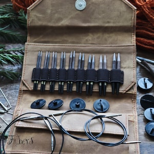 LYKKE Umber Interchangeable Circular Knitting Needle Set: 3.5&quot; Wood Needles, Denim Case