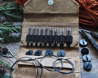 LYKKE Umber Interchangeable Circular Knitting Needles Umber 3.5" Gift Set 9 pairs wooden knitting needles Umber Denim Case
