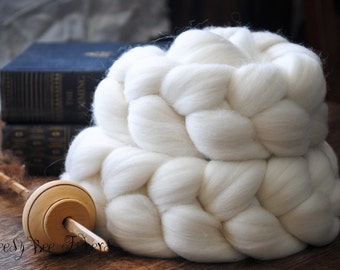 Domestic Merino Natural Ecru Undyed Combed Top Wool Roving Spinning Felting fiber - 4 oz