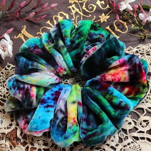 Rainbow After Dark - Silk Velvet Scrunchie – Hand-Dyed in deep, saturated tones - Handmade in California