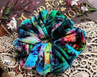 Rainbow After Dark - Silk Velvet Scrunchie – Hand-Dyed in deep, saturated tones - Handmade in California
