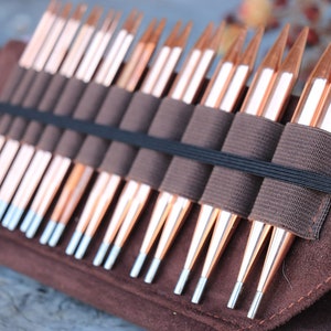 LYKKE CYPRA COPPER 5" Interchangeable Circular Knitting Needles Umber Gift Set 12 pairs wooden knitting needles. Brown Case.