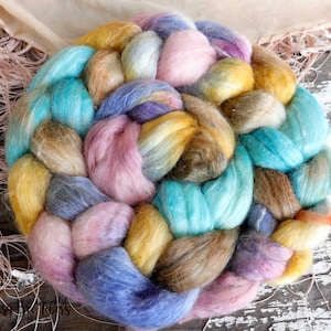 OPALINE Falkland Wool/Silk Combed Top, Roving, Hand Dyed Spinning Fiber, 70/30, Soft and Lustrous for Spinning and Felting
