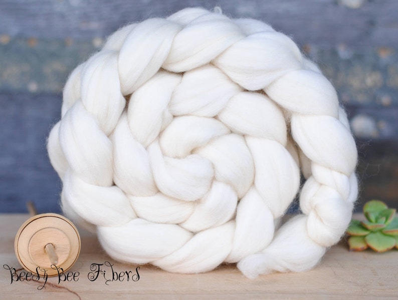 FRENCH RAMBOUILLET Wool Roving Next to Skin Undyed Natural Ecru Combed Top Spinning Felting fiber 4 oz image 1