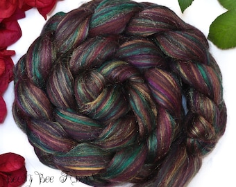 CINNAMON TEAL Signature Blend Merino and Mulberry Silk Combed Top Wool Roving for Spinning or Felting in bright colors -4 oz