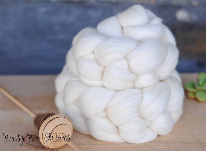 FRENCH RAMBOUILLET Wool Roving Next to Skin Undyed Natural Ecru Combed Top Spinning Felting fiber 4 oz image 3