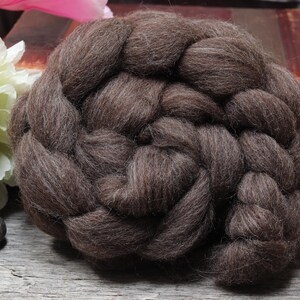 CORRIEDALE CROSS Combed Top Roving For Spinning, Carding, Felting, Weaving, Natural Brown Undyed Wool 4 oz image 1