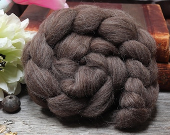 CORRIEDALE CROSS Combed Top Roving For Spinning, Carding, Felting, Weaving, Natural Brown Undyed Wool - 4 oz