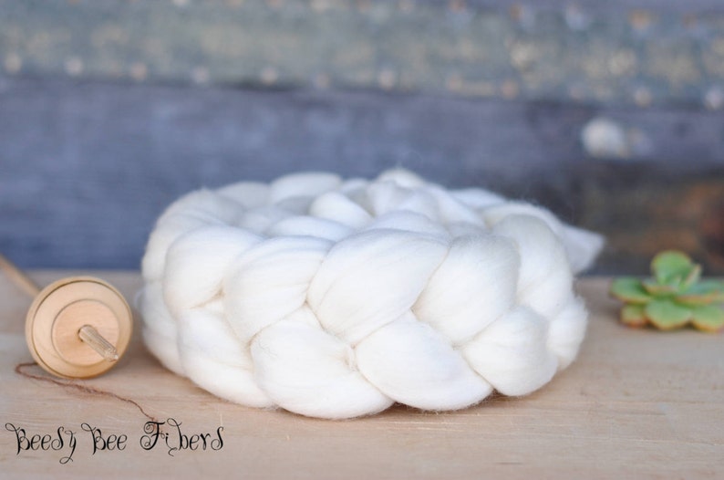 FRENCH RAMBOUILLET Wool Roving Next to Skin Undyed Natural Ecru Combed Top Spinning Felting fiber 4 oz image 4