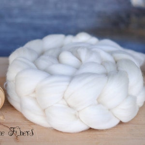 FRENCH RAMBOUILLET Wool Roving Next to Skin Undyed Natural Ecru Combed Top Spinning Felting fiber 4 oz image 2