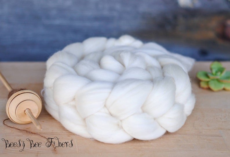FRENCH RAMBOUILLET Wool Roving Next to Skin Undyed Natural Ecru Combed Top Spinning Felting fiber 4 oz image 2
