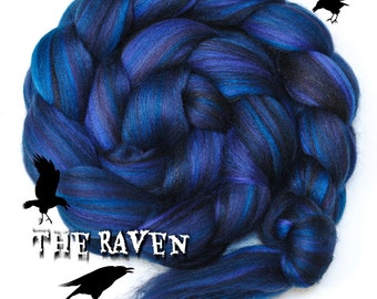 THE RAVEN -  Merino Wool Roving, Merino and Tussah Silk Combed Top Wool Roving for Spinning or Felting - 4 oz