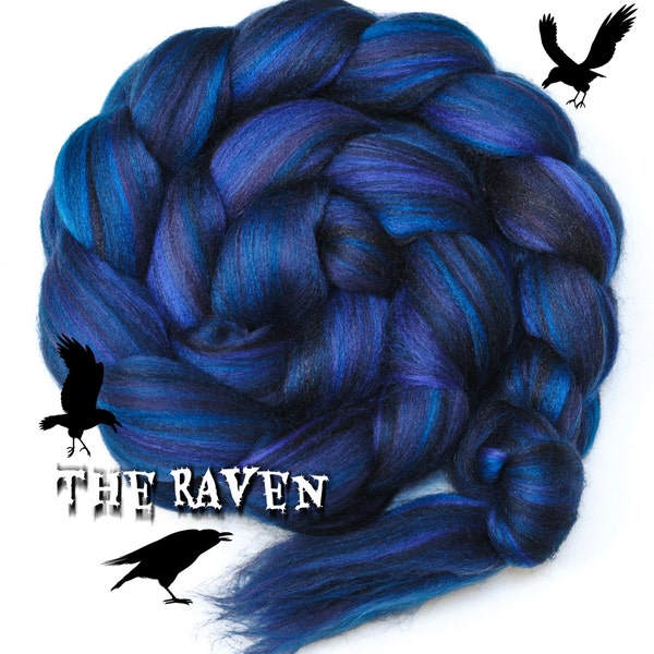 The Raven Merino Wool Roving: Tussah Silk Combed Top for Spinning, Felting