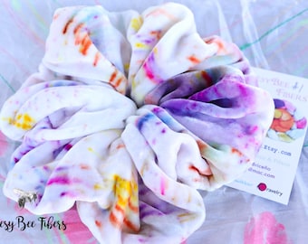 WILDFLOWER SPELL - Hand-Dyed Silk Velvet Scrunchie Specked pastels - Hair Accessory -Gift-Ready - Handmade in California