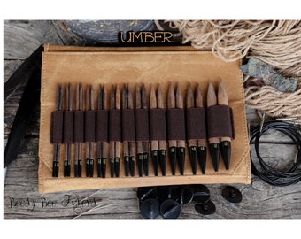 LYKKE Umber Interchangeable Circular Knitting Needles Umber 5" Gift Set 12 pairs wooden knitting needles Umber Denim Case