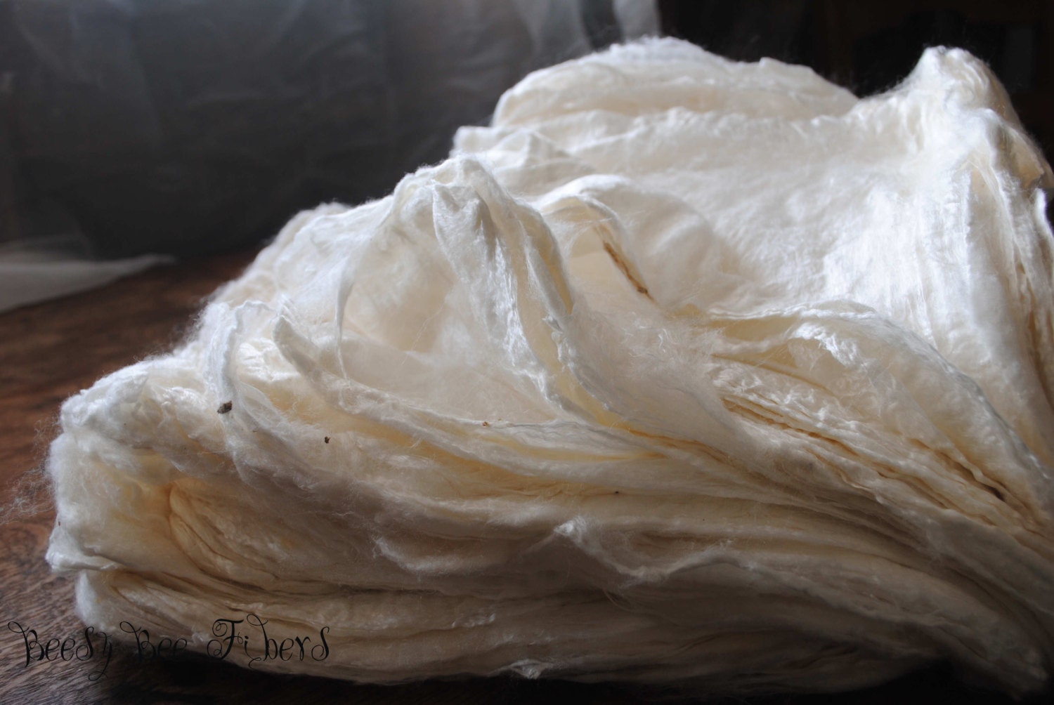 Undyed Mawata Silk Hankies: Spinning Fiber, Nuno Felting (1 oz)