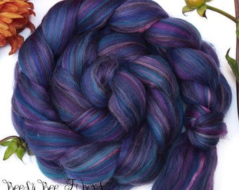 VIOLET SABREWING - Custom Signature Blend Merino Mulberry Silk Wool Roving Combed Top Wool  for Spinning Felting  -4 oz