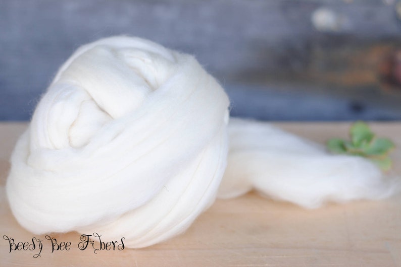 FRENCH RAMBOUILLET Wool Roving Next to Skin Undyed Natural Ecru Combed Top Spinning Felting fiber 4 oz image 5