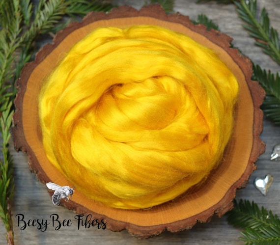 Lemon Drop Bamboo Viscose Roving: Vegan Fiber for Felting/Spinning