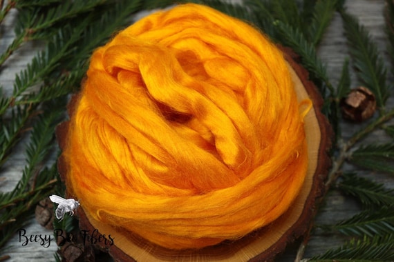 ORANGE Bamboo Viscose Roving Combed Top for Felting, Blending or Spinning Cellulose Vegan Fiber