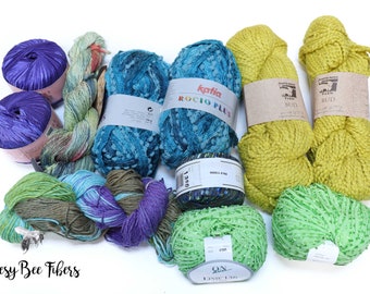 FREE SHIPPING Yarn Grab Pack Fiber Bundle, Art Yarn Bundle, Novelty Yarn, Weavers Pack , Saori Weaving, Knitting, Crocheting  10 skeins - #4