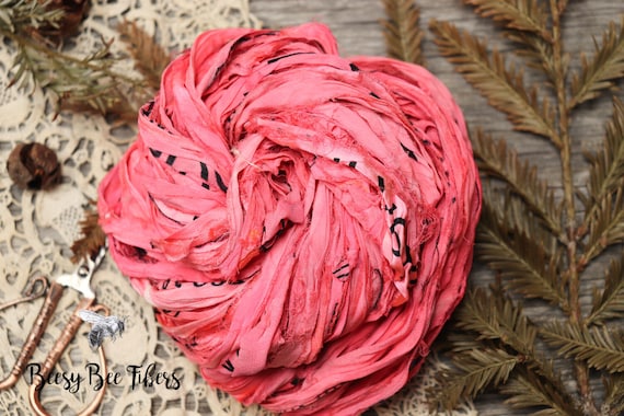 SALMON PINK Sari Silk Ribbon, Fair Trade, Recycled, Handmade Yarn