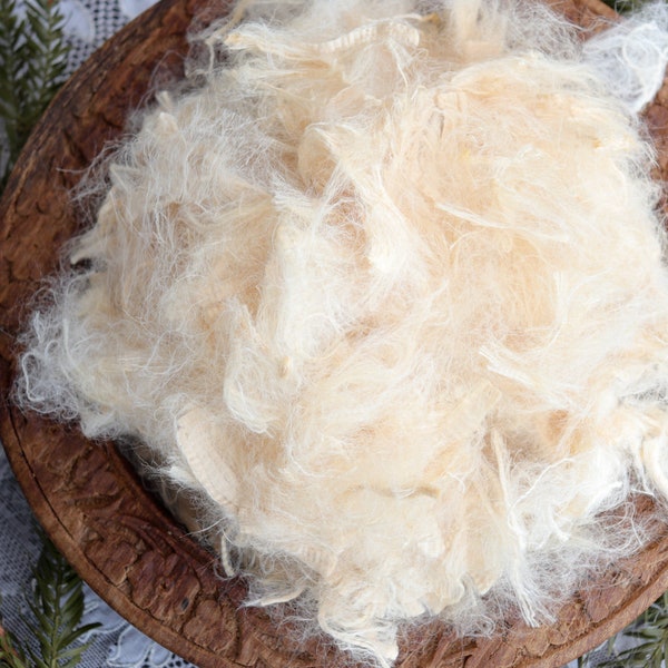 SOYBEAN loose Fiber, Vegan Silk, Rayon Viscose Loose Threads, Textural Fiber for Spinning, Felting, Carding, Blending, Dyeing - 2 oz