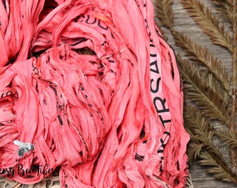 SALMON PINK Sari Silk Ribbon, Fair Trade, Recycled, Handmade Yarn
