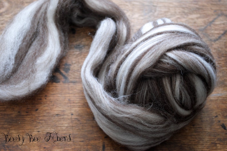 CORRIEDALE Natural Wool Roving Combed Top Spinning or Felting Fiber Humbug Blended Top 4 oz image 3