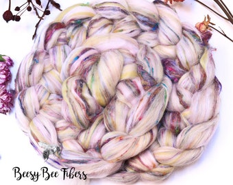 GELATO Merino Wool TEXTURAL Roving Signature Custom Blend Recycled Sari Silk Combed Top Wool Roving for Spinning or Nuno Felting - 4 oz