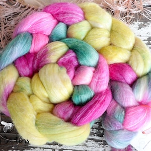 SUNLIT CANOPY Falkland Wool/Silk Combed Top, Roving, Hand Dyed Spinning Fiber, 70/30, Soft and Lustrous for Spinning and Felting