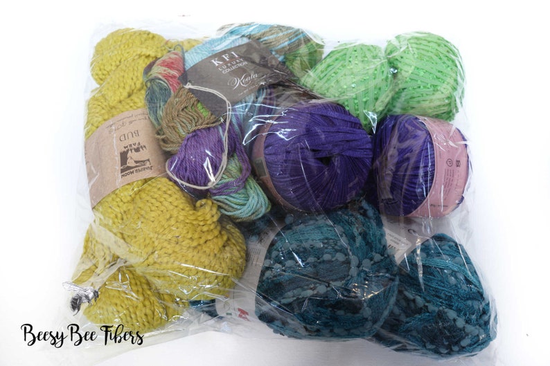 FREE SHIPPING Yarn Grab Pack Fiber Bundle, Art Yarn Bundle, Novelty Yarn, Weavers Pack , Saori Weaving, Knitting, Crocheting 10 skeins 4 image 2