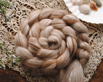 Dulce de Leche Merino Wool Roving: Alpaca, Camel & Mulberry Silk Top