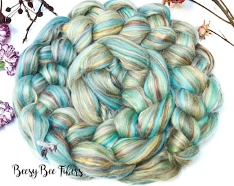 SLEEPING BEAUTY TURQUOISE - Custom Blend Merino Bamboo Silk Combed Top Wool Roving for Spinning or Felting -4 oz