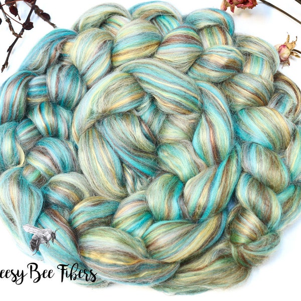 SLEEPING BEAUTY TURQUOISE Custom Blend Merino Bamboo Silk Combed Top Wool Roving for Spinning or Felting -4 oz