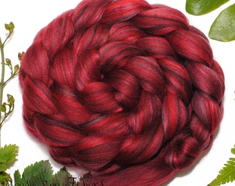 SANGRIA - Wool Roving Custom Blend Merino and Bamboo Rayon Combed Top Roving for Spinning or Felting in bright colors - 4 oz