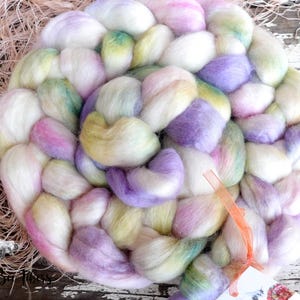 CANDY GIRL Polwarth Mint Soy Silk Roving, 60/20/20 Hand Dyed Spinning Fiber Soft Blend Combed Top for Spinning & Felting - 4.1 oz