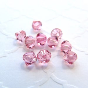Swarovski 5328 4mm Light Rose Crystal Bicone, Pink, Lot of 10, Destash, Faceted, Bead, Small, Valentines Day, Jewelry Making image 1