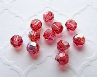 Swarovski 5000 Padparadscha AB Crystal Beads, 4mm round, Lot of 11, Destash, Faceted, Pink, Rose, Coral, Strawberry, Jewelry Making, DIY