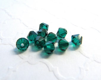 Swarovski 5328 4mm Emerald Crystal Bicone, Lot of 10, Dark Green, Forest, Faceted, Bead, Small, Spring,St. Patrick's,Jewelry Making, Destash