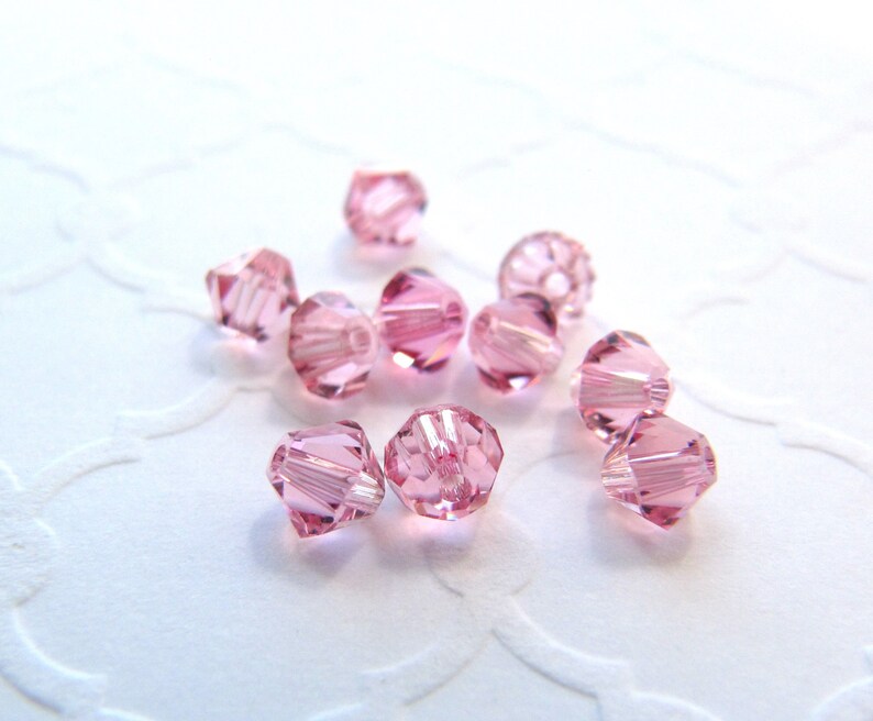 Swarovski 5328 4mm Light Rose Crystal Bicone, Pink, Lot of 10, Destash, Faceted, Bead, Small, Valentines Day, Jewelry Making image 1